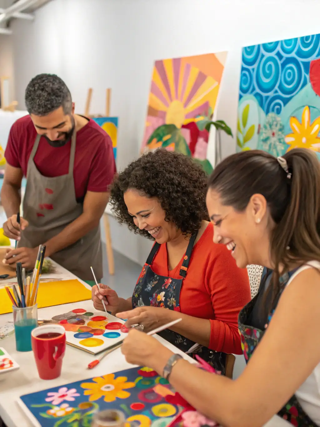 A diverse group of participants are engaged in a printmaking workshop, creating unique designs and patterns under the guidance of an experienced artist at ASSOCIATION TOURNEFOU.